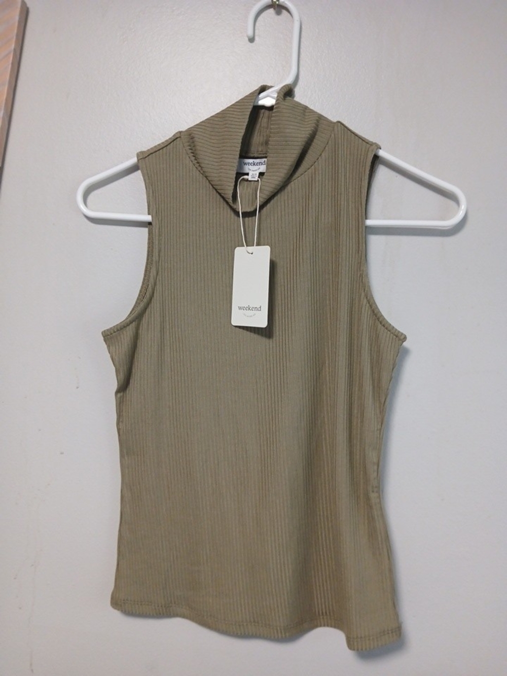 Weekend Ribbed Sleeveless Turtleneck Tank - Olive